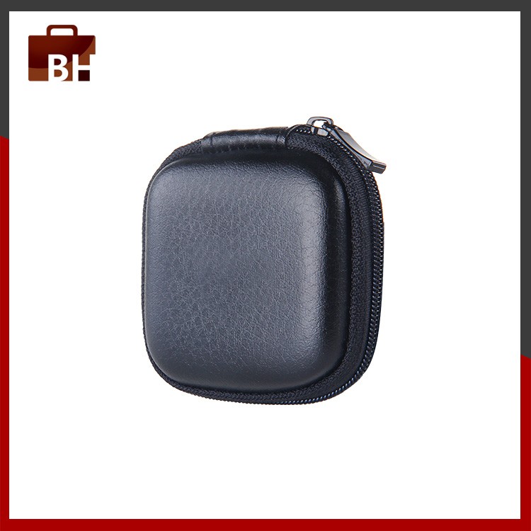 Black PU Leather Portable Small Square EVA Earphone Case